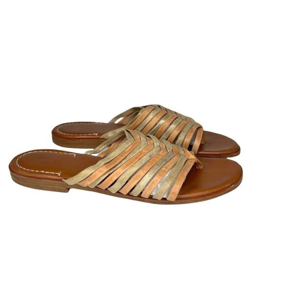 Johnston & Murphy tan gold sueded leather braided slip on toe loop sandals 10 - Picture 11 of 11